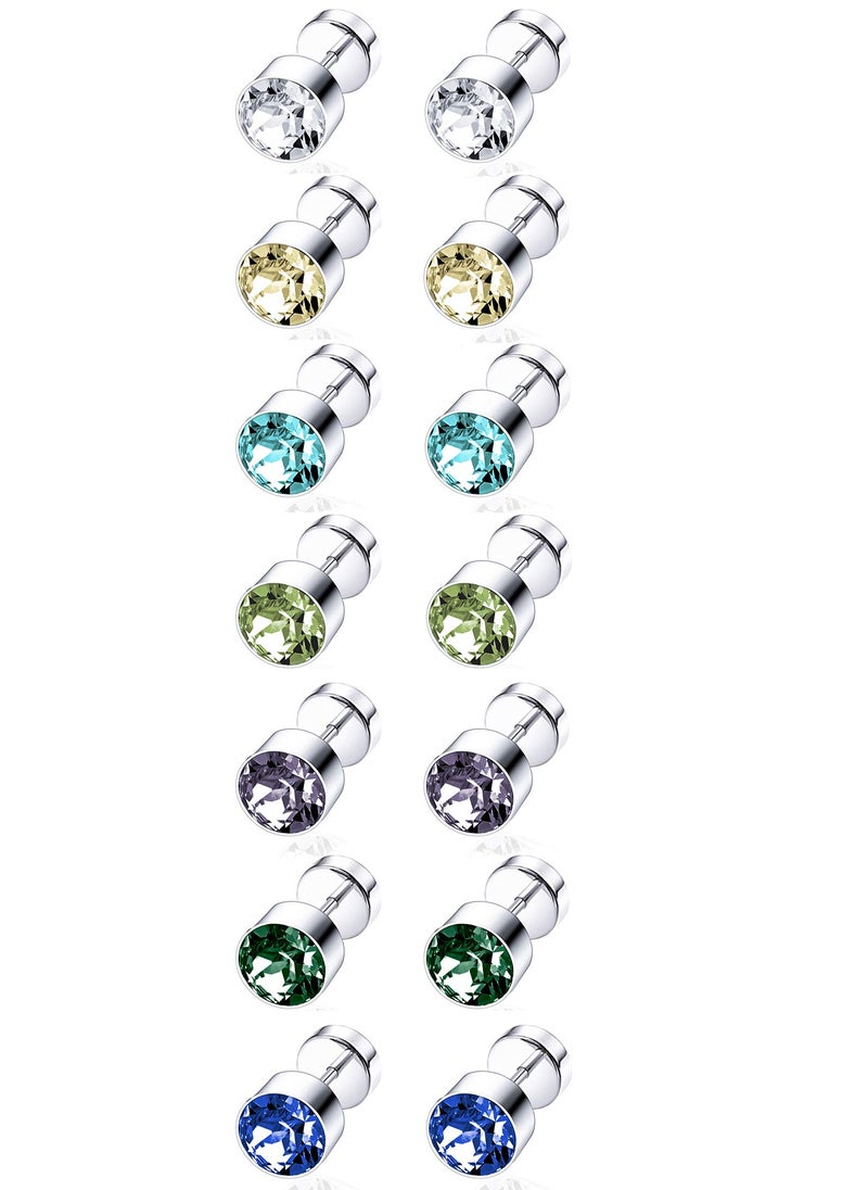 Tornito 7 Pairs Stainless Steel CZ Stud Earrings for Women Multicolor Cubic Zirconia Cartilage Helix Earrings Set Screwback 4MM - Image 1